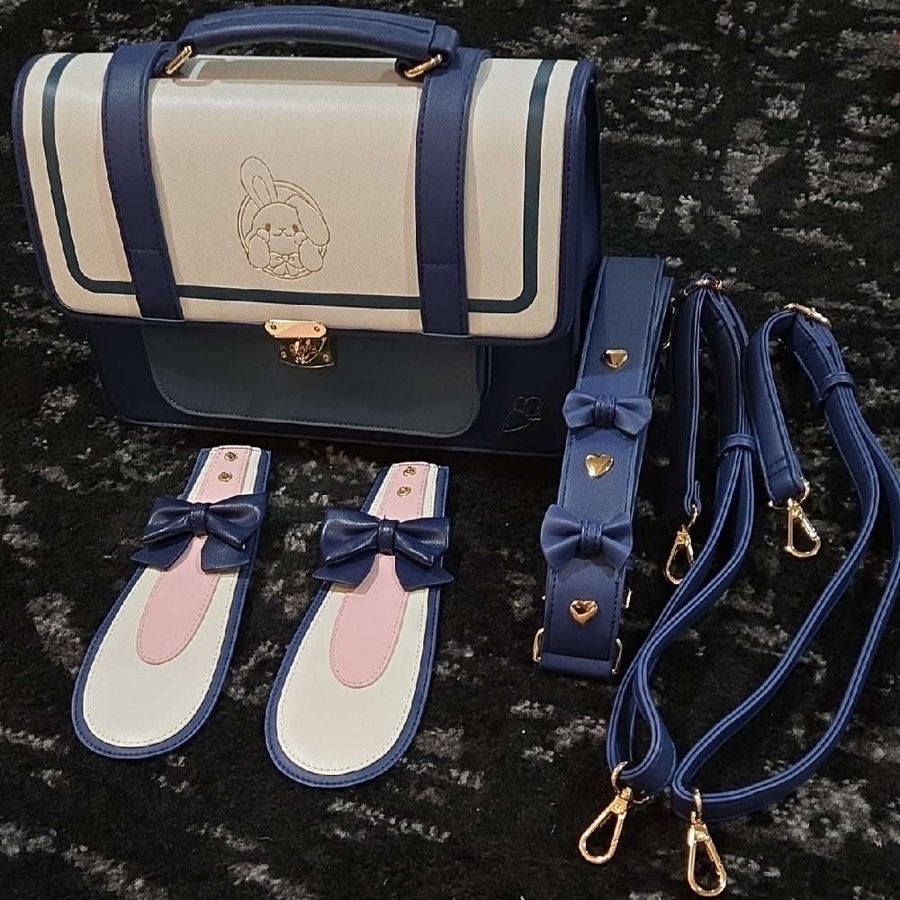 Jeanadraws Bunny Rabbit Navy Shoulder Bag, Handbag, Backpack With Ears Lolita